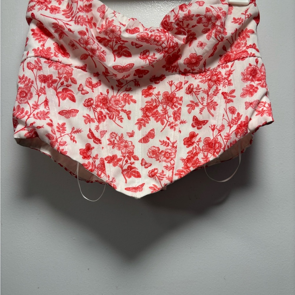 Floral Red and White Crop Top